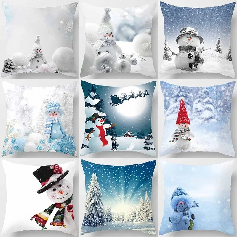 

Christmas Decoration Snowman Pillowcase Printed Pattern Living Room Sofa Pillow Cover Home Decoration Bedroom Bedside Pillowcase