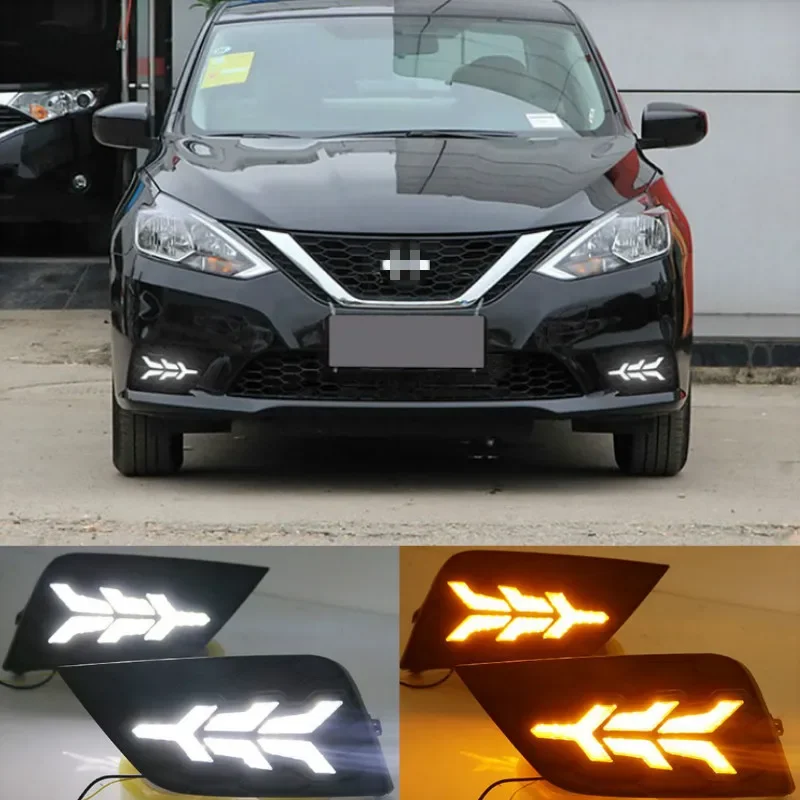 

1Pair For Nissan Sentra Sylphy 2016-2018 Daylight LED DRL Daytime Running Lights with turn signal Fog Lamp