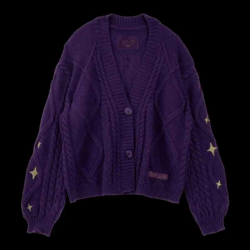 Autumn Winter Cardigan Knitted Sweater with Star Women Cardigans Batwing Long Sleeve V-Neck Twist Sweaters