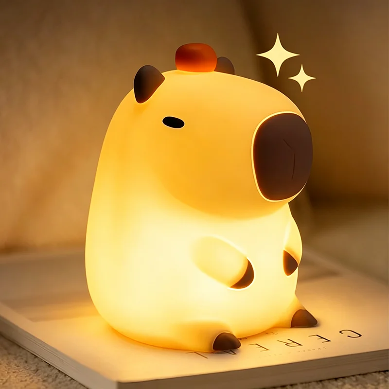 Capybara Night Light Dimmable Squishy Lamp 30-Min Timer Soft Silicone Rechargeable LED Touch Bedside Light Bedroom Decor