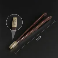 Tea Tongs Natural Bamboo Tweezers Sawtooth Alloy Teacup Clip Wear-resistant Ebony Convenient Non-slip Fall-proof Clips