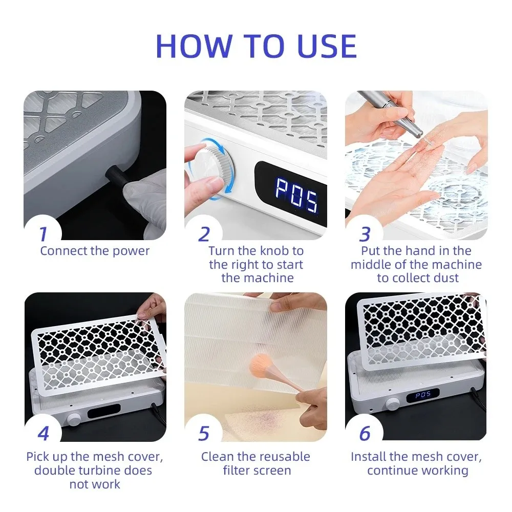 Professional Vacuum Cleaner Double Turbine Two Fans Nail Dust Extractor Strong Suction Brushless Motor Nail Dust Collector