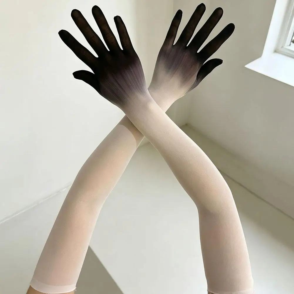 Black Gradient Stockings Gloves Long Sexy Breathable Etiquette Gloves Anti Hook Silk Sunscreen Fun Gloves