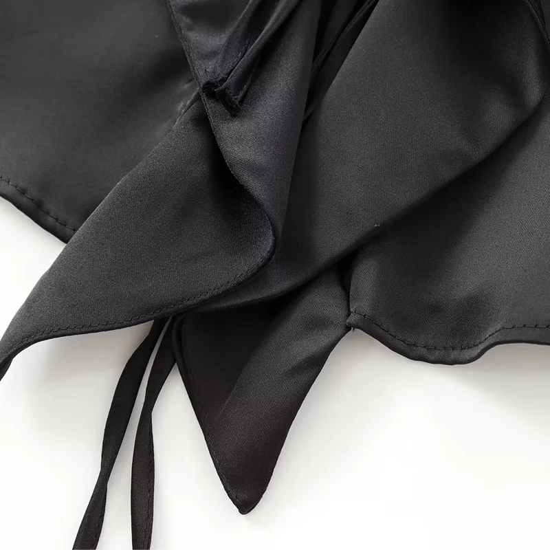 TRAF czarne damskie koszule i bluzki 2024 wiosna jesień z długim rękawem motylkowa sznurowana koszula moda damska Casual elegancki top z