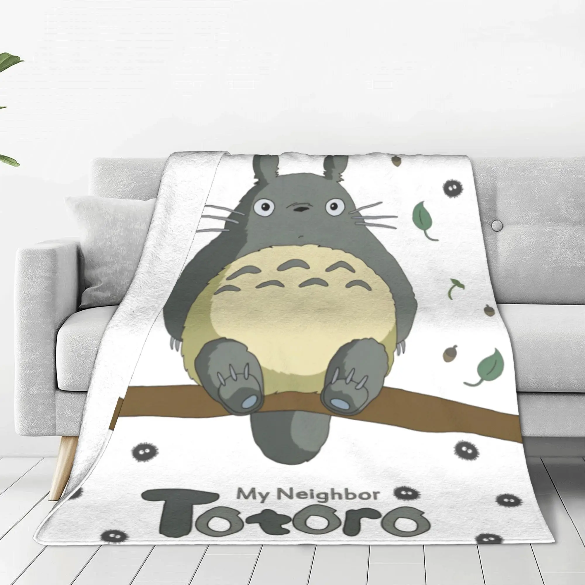 T-Totoros Anime Kawaii Cute Flannel Blanket Cartoon Soot Sprites Funny Throw Blanket Home Hotel Sofa 150*125cm Quilt Lightweight