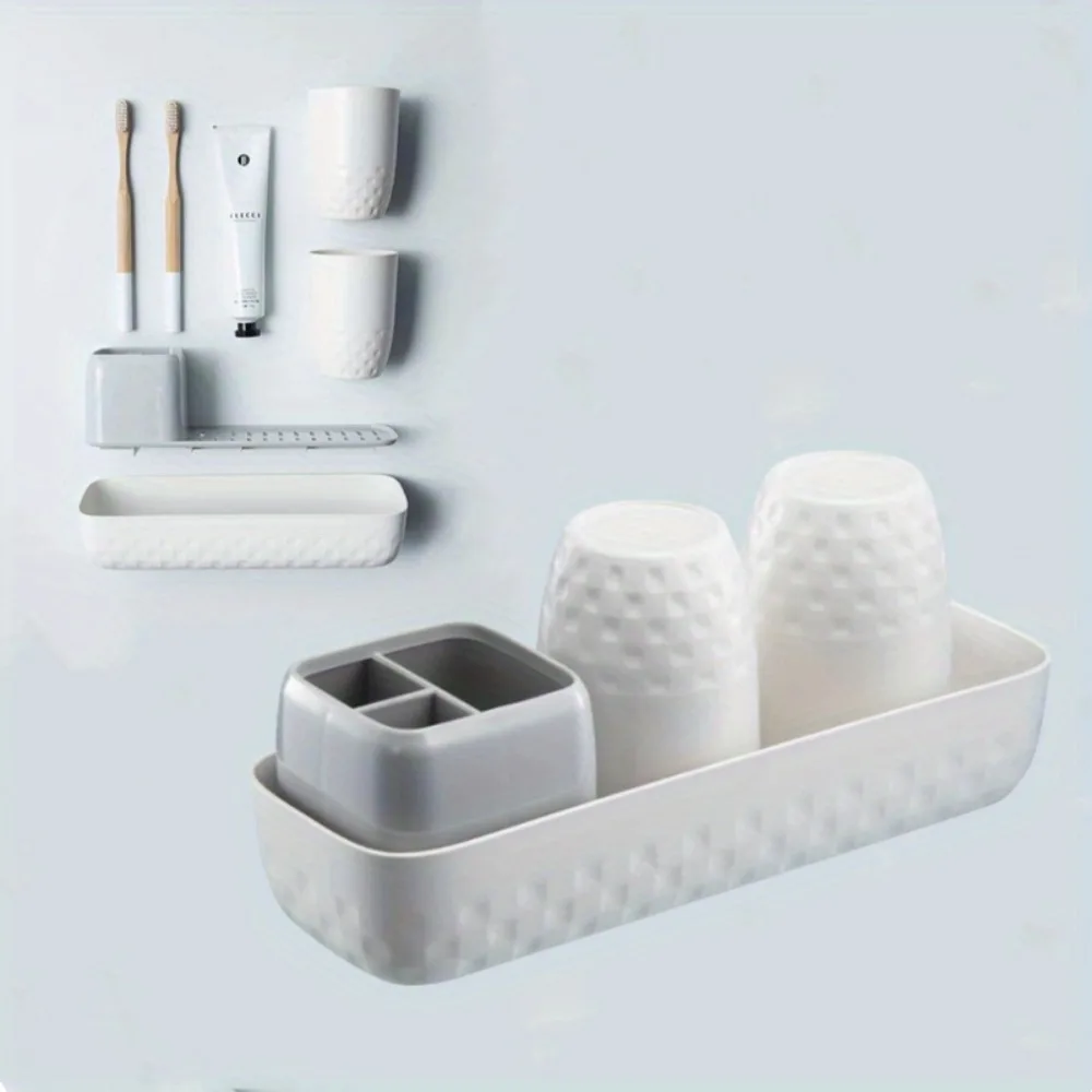 

Toothbrush Holder for Family Bathroom Countertop, Holds Toothbrushes Toothpaste Cups, Non-Slip Base Bathroom Organizer Set