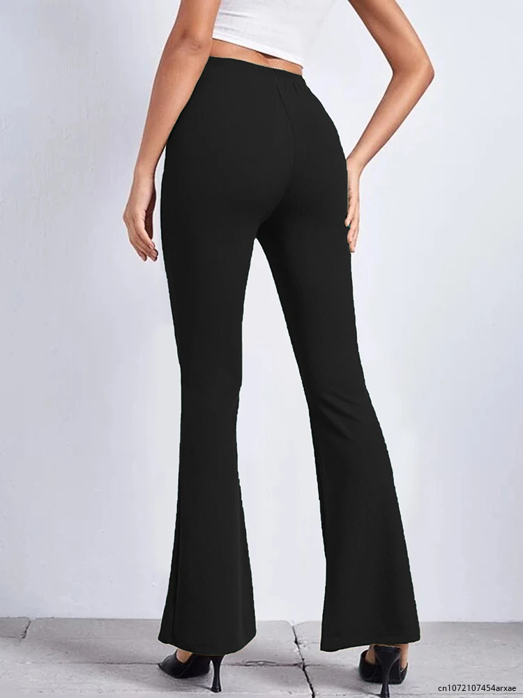 Sommer hohe Taille Flare Hosen neue Yoga-Hose weibliche Streetwear lässig einfarbig elastische Damen schwarz elegante Unterseite