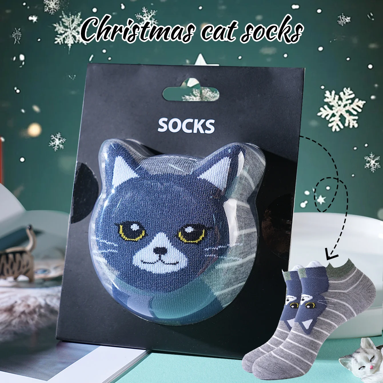 

1 Pair of Mid-Calf Socks for Men and Women, Novelty and Fun Colorful Animal Cat Gift Box Socks, European and American Fashion Trendy Style, Comfortable and Breathable, Party Casual Novelty Gift, Valentine's Day, Christmas, Santa Claus, Autumn and Winter S