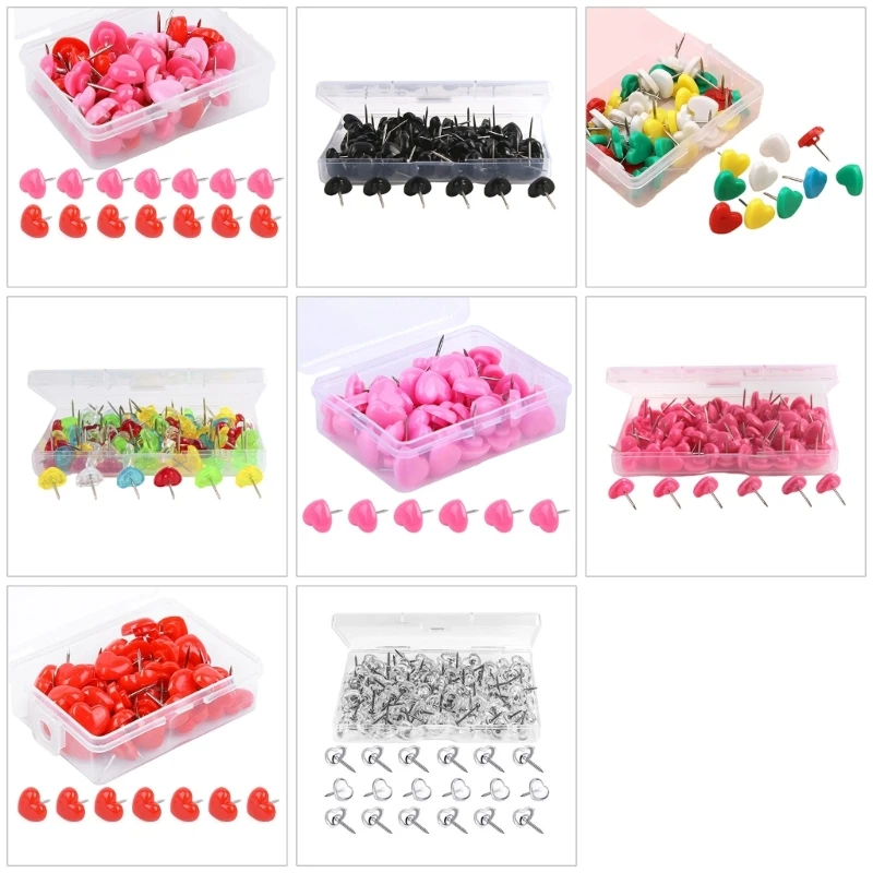 100Pcs Heart shaped Push Pins Colorful Push Pins for School Office Bulletin Board Cork Board Colorful Pushpins Map Pins