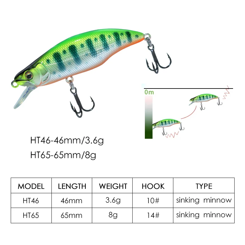 LETOYO 46mm 3.6g/65mm 8g Sinking Minnow Trout Fishing Lure Wobblers Artificial Bait For Trout Area Bass Pike Perch Fishing Lures