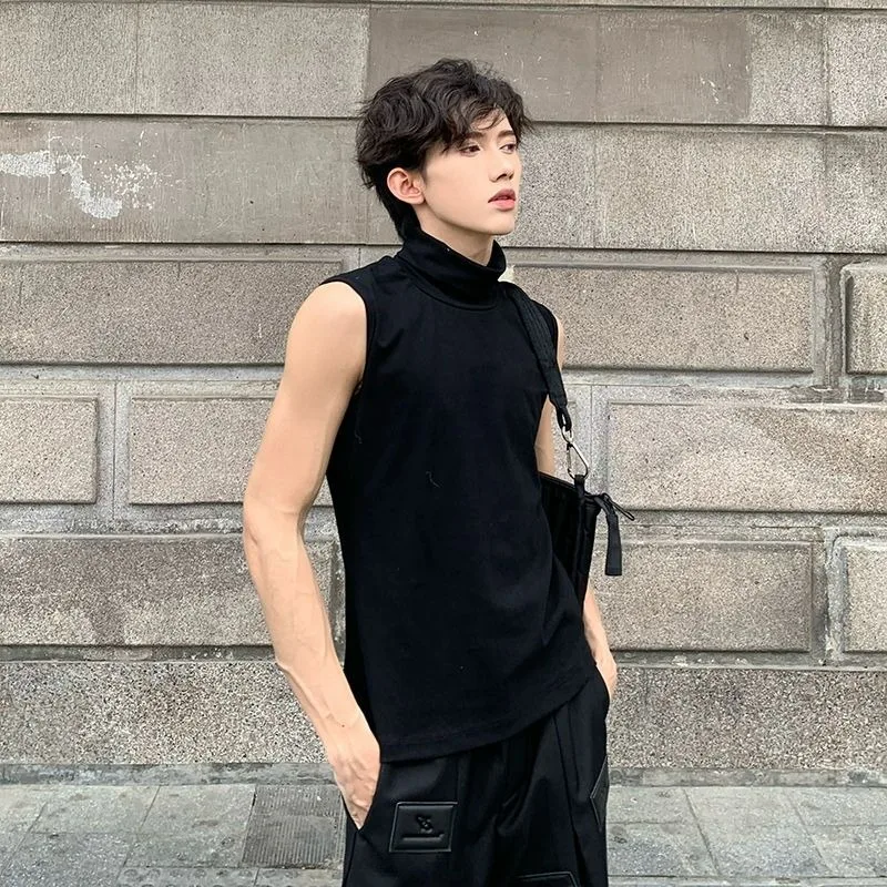 Tanks Men Summer Korean Style Breathable Simple Turtle Neck Advanced Charming Streetwear Fashion Chic Casual All-match College