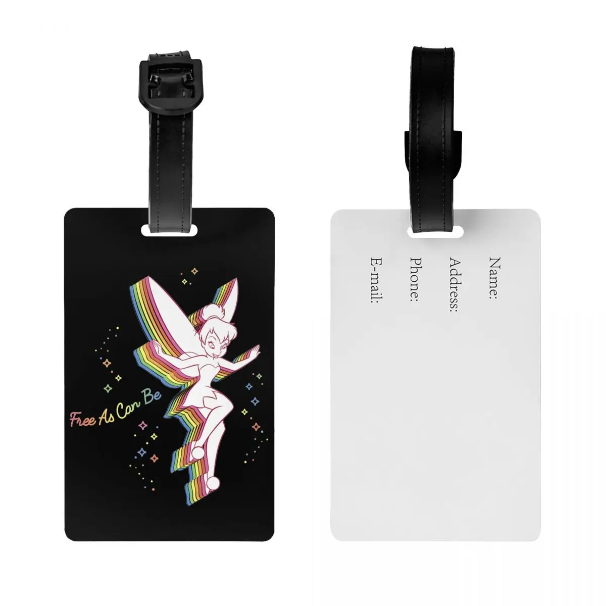 Peter Pan Pride Tinker Bell Rainbow Luggage Tag With Name Card Privacy Cover ID Label for Travel Suitcase