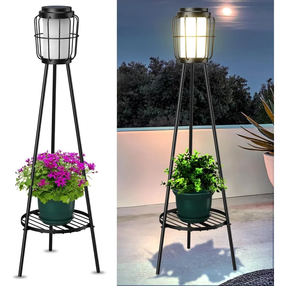 

2 Pack Solar Lights with Plant Stands - Outdoor Floor Lamp & Street Lights for Garden, Yard, Pathway