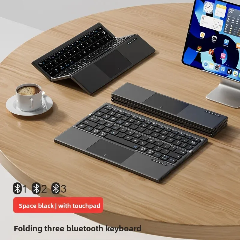 Tablet Keyboard Triple Fold with Portable TouchPad Wireless Bluetooth Keyboard for IPad Laptop Computer PC Accessories Gifts
