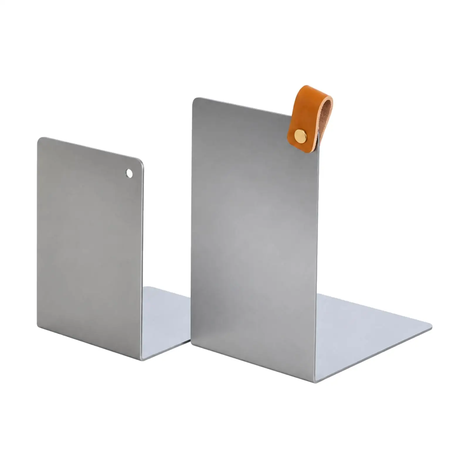 Minimalist Metal Book Shelf Supports for Desk Book Organization with Brown Loop Fastener Bookshelf Accessories