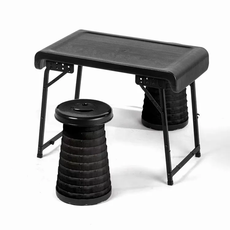 Folding Stool Table Set, Lightweight Folding Table and Telescopic Stool Set, Light Warning Chair for Outdoor Camping