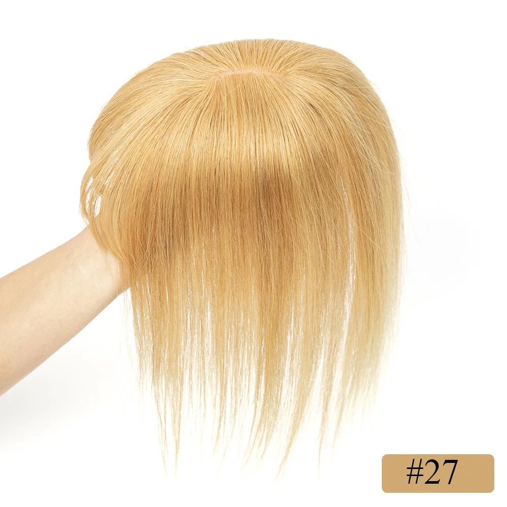 luxy beauty 8x12cm Echthaar Topper mit Pony Frauen natürliche schwarze braune Highlights blonde Haut Kopfhaut Clip in Topper Haarteile Echthaar 7