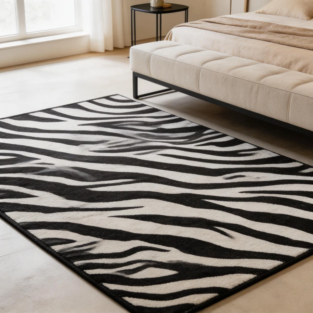 Living Room Rug 2D Optical Illusion Carpet Modern Wave Stripe Sofa Floor Mat Nonslip Minimalist Abstract Line Area Rug