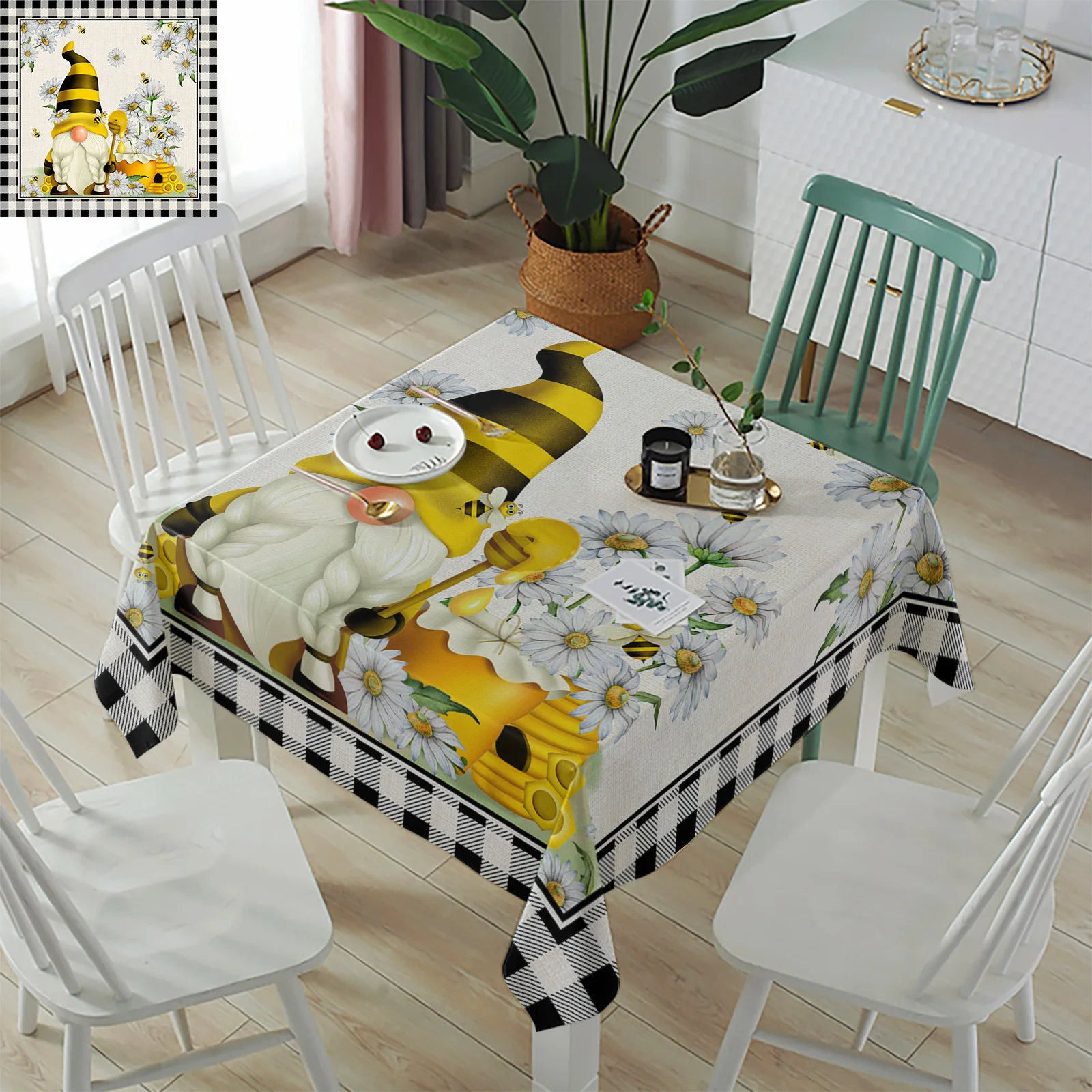 Pastoral Spring Bee Daisy Gnome Table Covers Dining Coffee Waterproof Tablecloth Wedding Party Decor Tablecloth Picnic Blanket