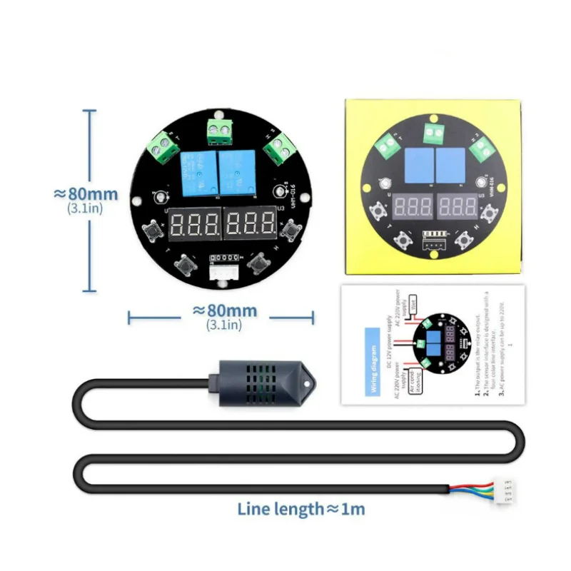 LED Digital Display Thermostat, Temperature and Humidity Control, Thermometer, Hygrometer, Controller Module, Dual Output, VHM-0
