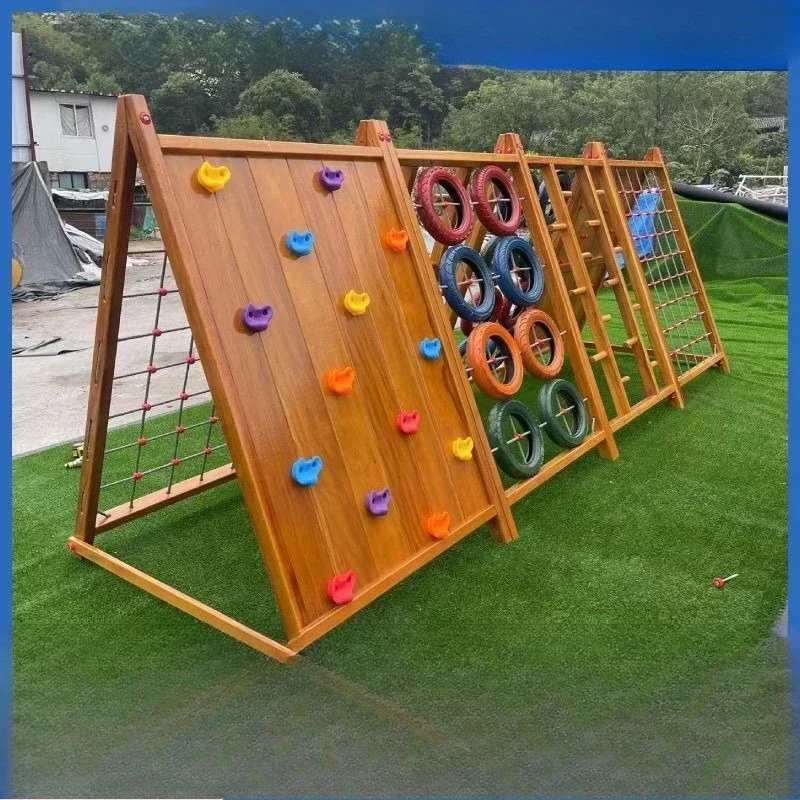 Kindergarten Outdoor Herringbone Wooden Climbing Children's Spider Web Rock Climbing Play Physical Training Creeper Drilling