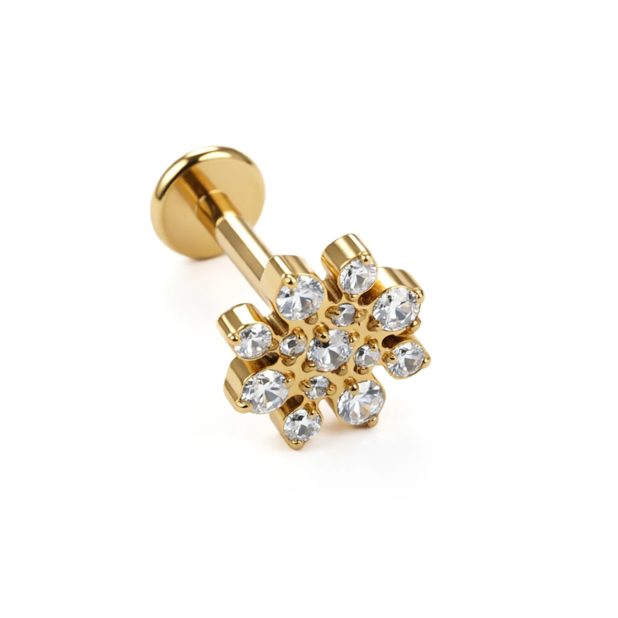 1 Piece G23 Titanium Gold-Plated Full Zircon Snowflake Ear Cartilage Stud Lip Stud Multi-Position Wearable Body Piercing Jewelry