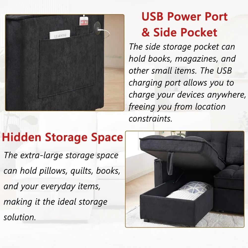 Двусторонний секционный диван, 78 L-образный 3-местный диван из синели с выдвижной кроватью для удобных сидений