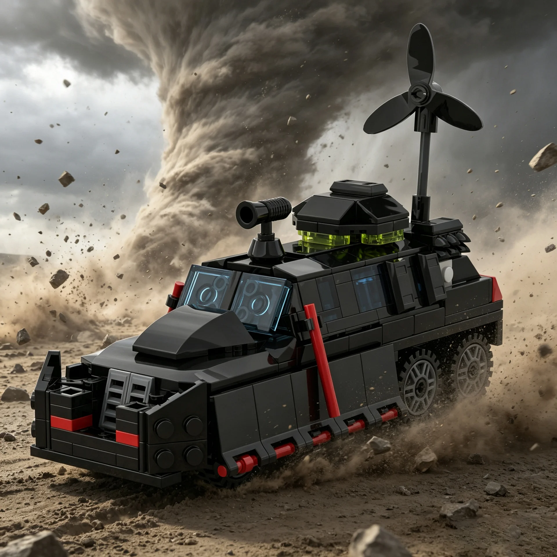 Storm Destroy Parking Lot Chaser MOC TIV 2 Tornado Intercept Vehicle Model Building Block Off-Road Truck Model with Launcher Toy