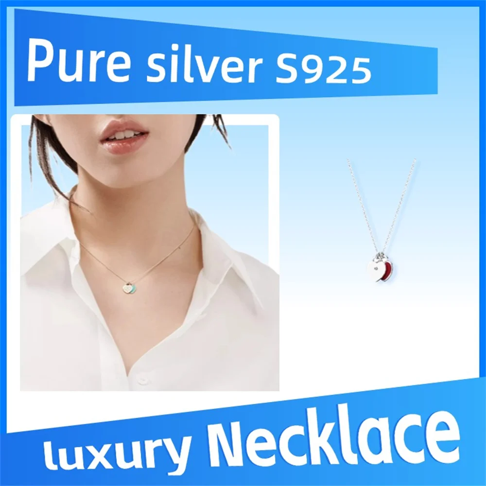 

Pure 925 Sterling Silver Return Double HeartTag Necklace Elegant high quality fashion luxury jewelry temperament
