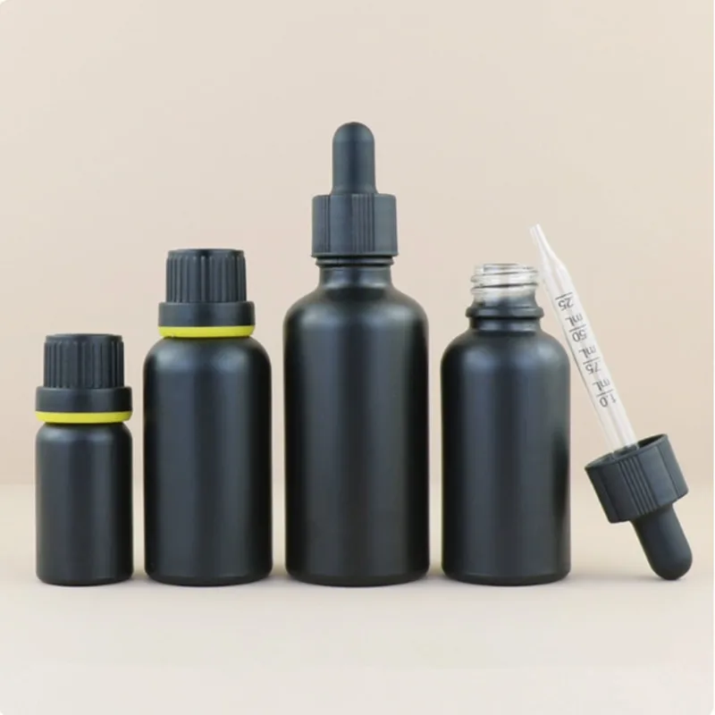 15pcs 10/30/50ml Matte Black Drop Bottle Massage Oil Pipette Glass Aromatherapy Liquid Essential Basic Bottles Refillable