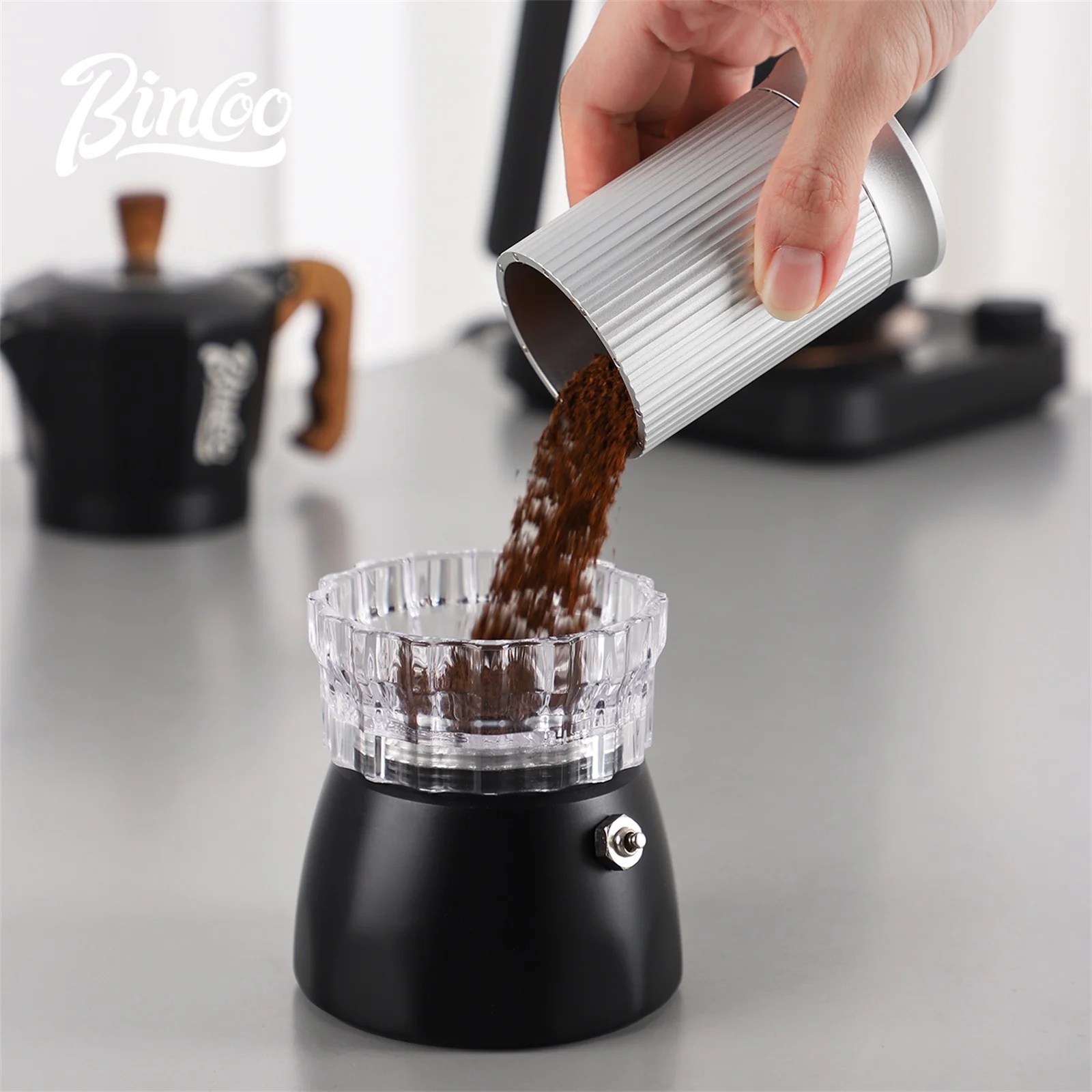 Bincoo سبائك الألومنيوم مسحوق القهوة مفرشة مع خمسة مسحوق المغربل شبكة شاكر منفضة مسحوق غربال المهنية المنزل باريستا