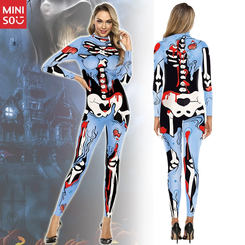 

Miniso 2025 Million Halloween Creative Blood Stained Skeleton Digital Printing Stage Performance Suit Gala Performance Suit