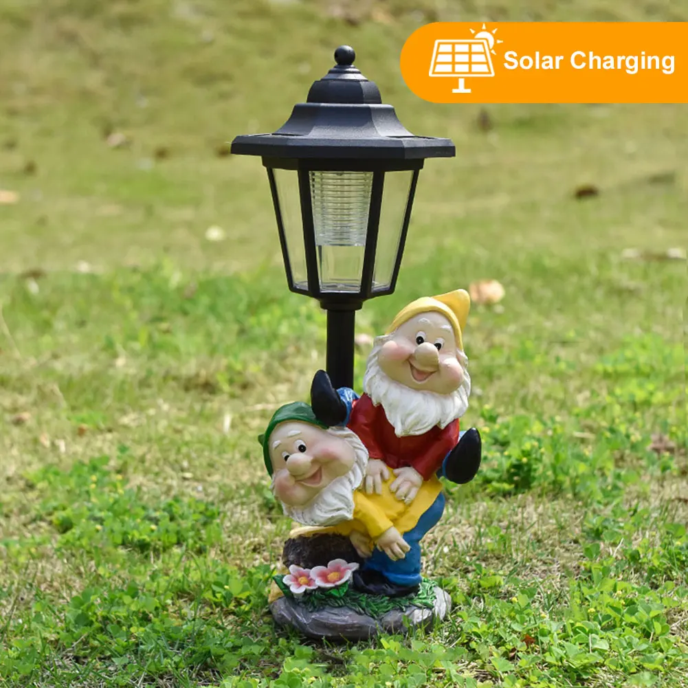 Solar Powered Hexagonal Decorative Lamp Resin Hexagonal Night Light Animal/Child/Gnome Cute Sculpture Lamp Courtyard Decoration