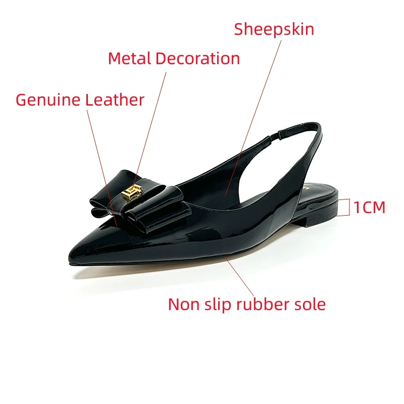 2024 New Summer Women's Sandals Genuine Leather Pointed Elastic Band Sexy Low Heel Sandals Fashion Leather Bag Party Shoes 34-44