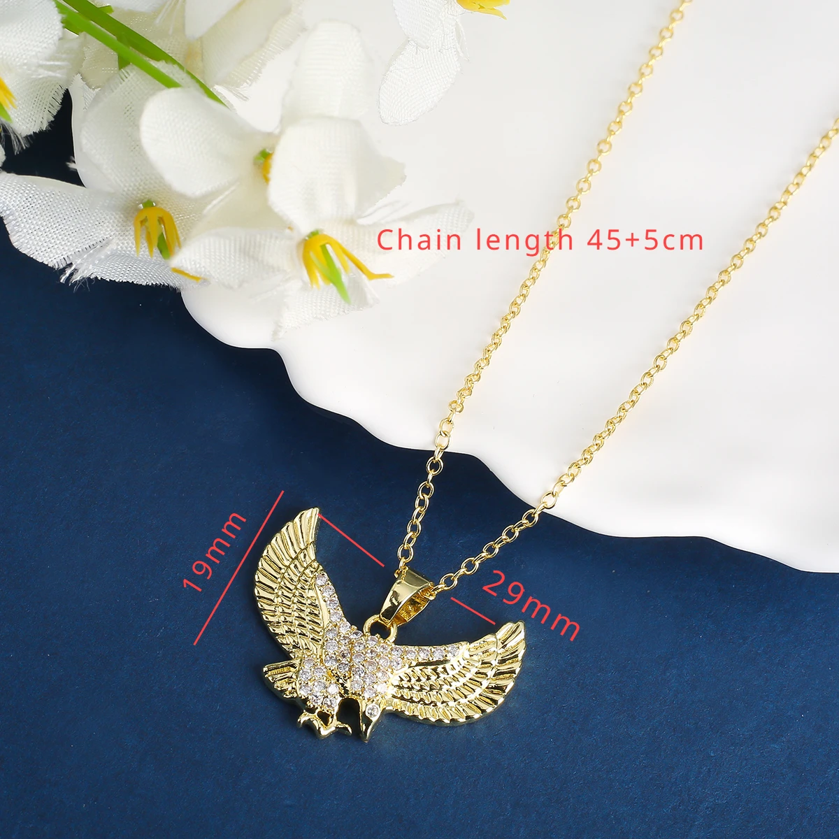 Copper Gold Plated Fashion Creative Eagle Micro Embedded Zircon Necklace Pendant Men's Personality Design Necklace Jewelry