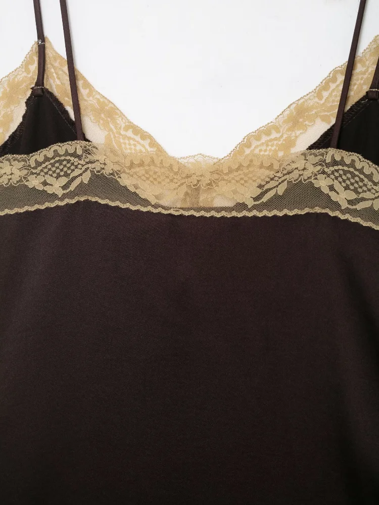 

Элегантный женский сексуальный кружевной лоскутный жилет без рукавов с открытой спиной и v-образным вырезом, короткий топ на бретельках 2026, женские уличные шикарные жилеты