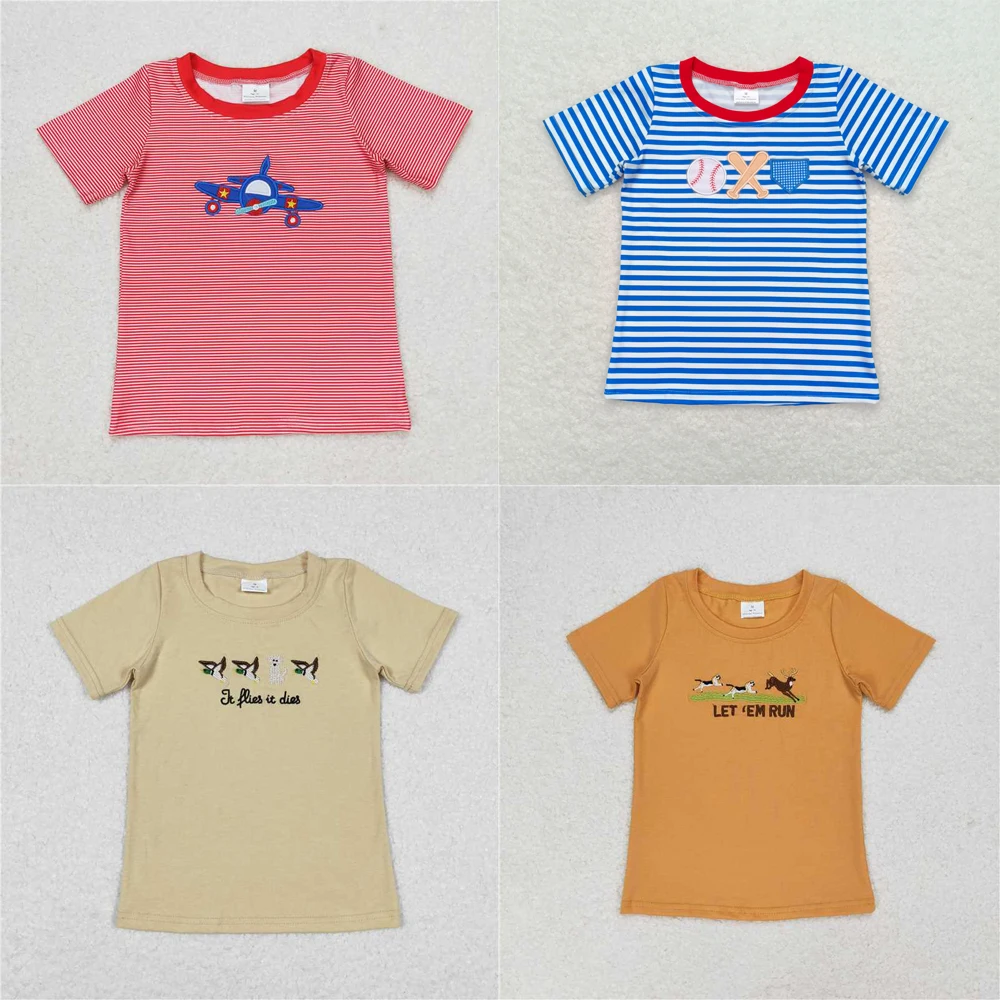 

Wholesale summer t-shirt western boutique children clothing baby boys clothes Embroidered duck puppy short sleeve top