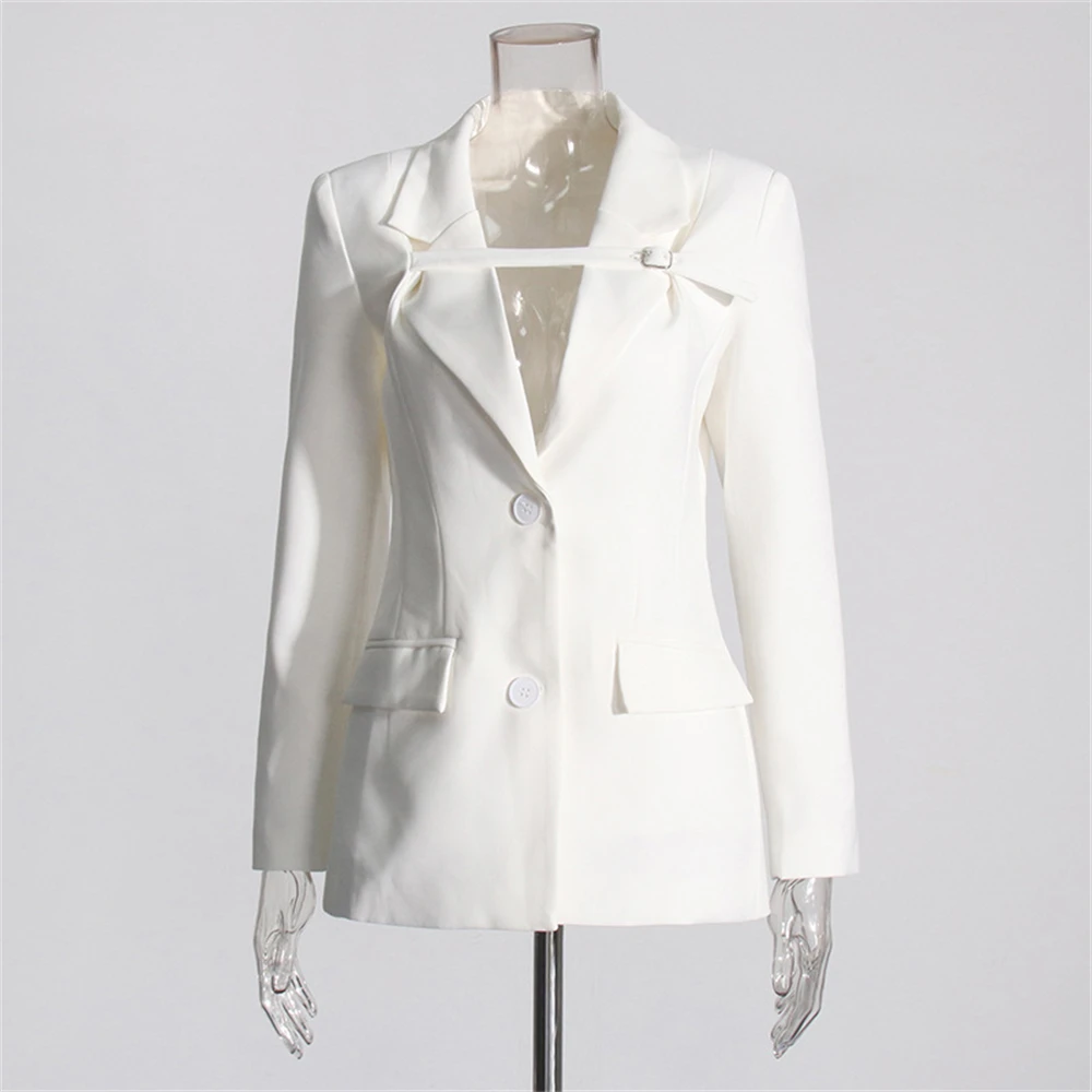 White Solid Women's Slim Fitting Suit Jacket One Button Long Sleeve Blazer Stylish Formal Suits for Women Party Outfit