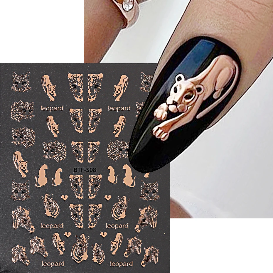 3D Tiger Nail Sticker Gold Laser Leopard Zebra Animal Prints Adhesive Decals Sliders For Charm Manicure Art Decoration LEBTF-S08