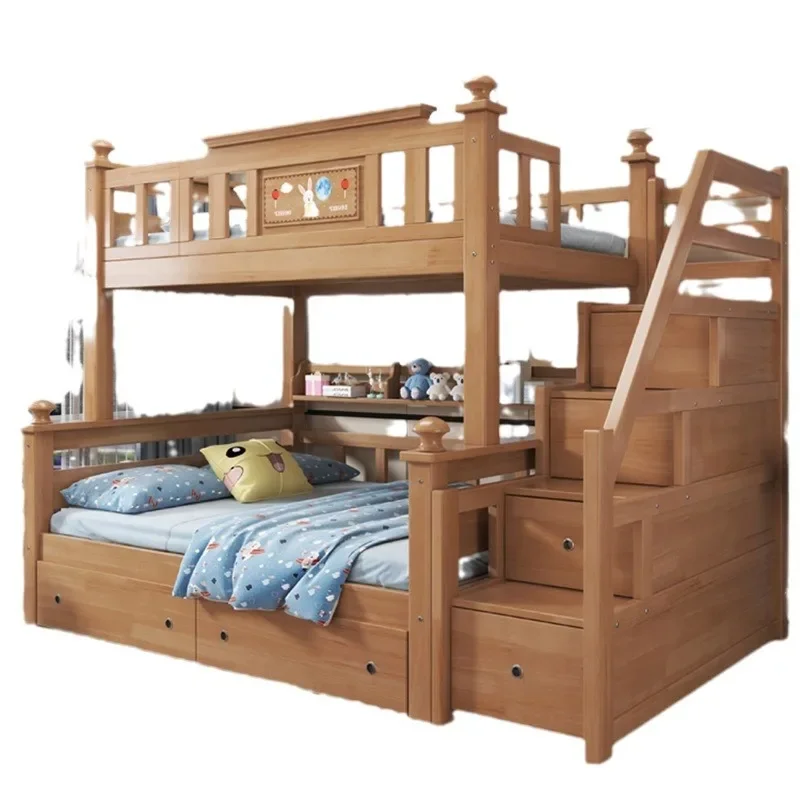 Letto per suocera per bambini alto e basso a due strati in legno massello, parte superiore e inferiore a doppio strato