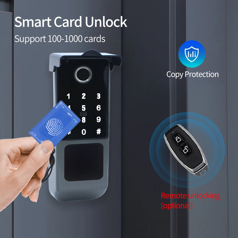 Imagem -04 - Ttlock Impermeável Bloqueio Inteligente Bluetooth Impressão Digital Rim Lock Cartão ic Fechadura Eletrônica Fechadura da Porta Inteligente Trabalhar com o Google Alexa Echo