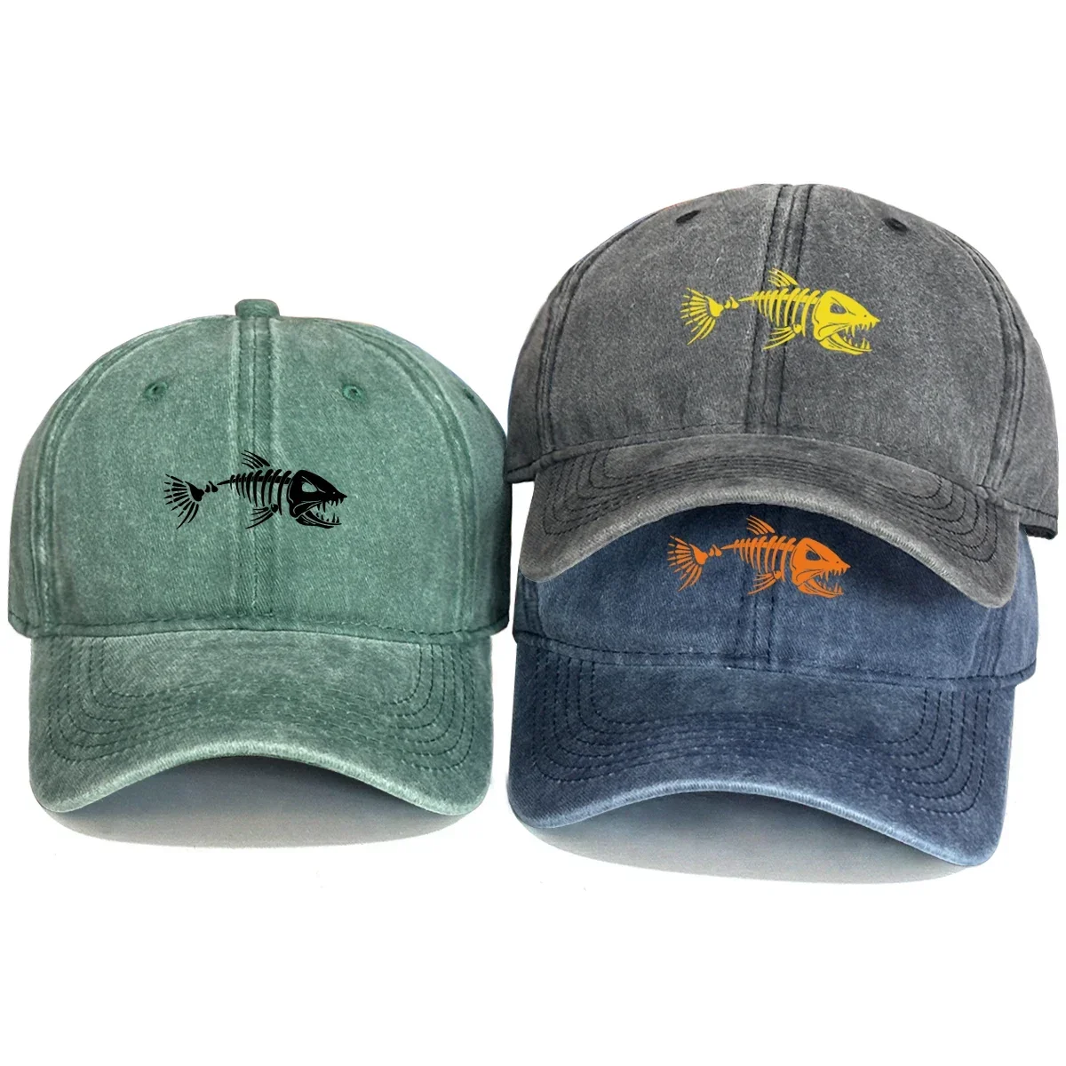 Fish Bone Print Baseball Cap Adjustable Unisex Minimalist Sun Hat Casual Travel Fishing Cap for Men Women Outdoor Daily Wear