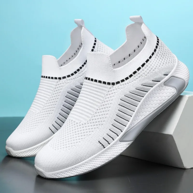Unisex Breathable Knit Slip on Sneakers Lightweight Non Slip Walking Shoes Comfortable Soft Sole Casual Shoes Daily Work Home