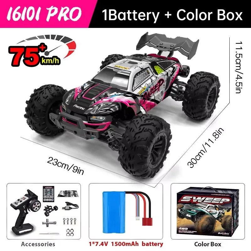 WLtoys 2,4GHz RC-Auto, 1:16 75km/h Offroad-Monstertruck mit Scheinwerfern & Chassisbeleuchtung, Crawler-Auto für Enthusiasten & Kinder