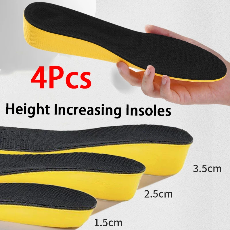 

2Pcs/4Pcs New Comfortable Shock-absorbing Insole 1.5-3.5cm Height-increasing Insole Men Women Breathable Sports Insoles