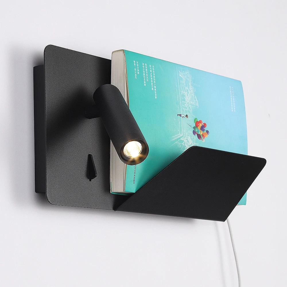 wall lamp led book lights bedside headboard bed reading book lamp flexible head usb wireless charger phone shelf lampada