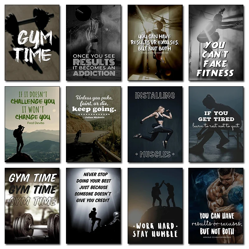 Modern Sports Art Weight Lifting Muscle Exercise Fitness Motto Poster Canvas Paintings Wall Art Pictures Fitness Room Home Decor