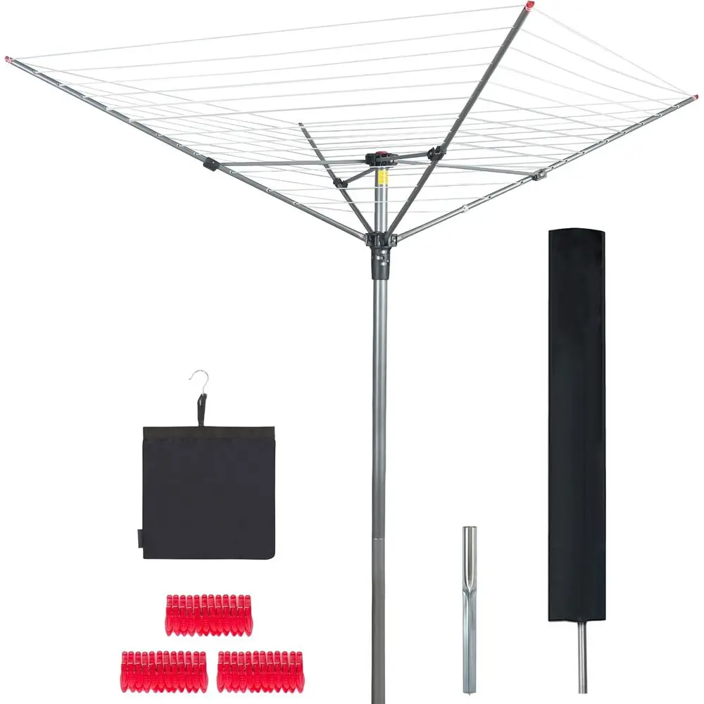 Rotary Clothes Drying Rack, 164ft Outdoor Laundry Line with Adjustable Height, Metal Ground Spike for Yard, Patio, Garden - Heav