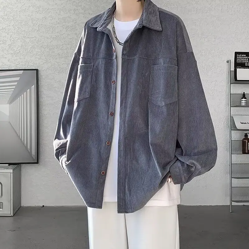 

Новая мужская повседневная свободная рубашка-поло в осеннем стиле, с оригинальным дизайном, универсальная верхняя одежда, приталенный крой, длинный рукав