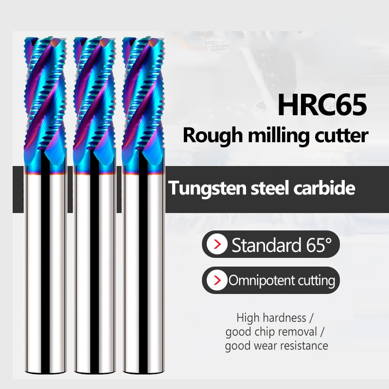 

Roughing End Mill Solid HRC65 Carbide 4 Flutes Milling Cutter For Steel Iron Wood CNC Machining Metal Tool 3 6mm 7 8 10 12 18 20